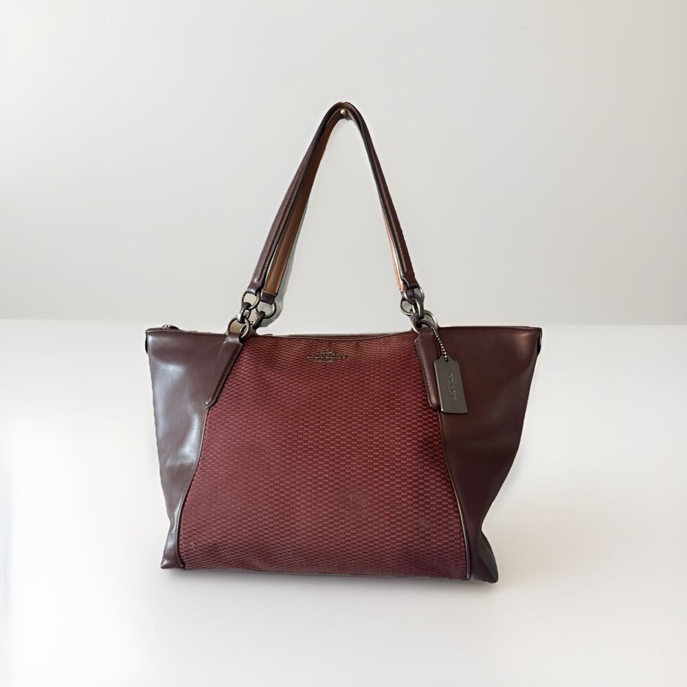 COACH LEGACY Jacquard Oxblood Canvas‎ and Leather Tote Shopper Bag F57246